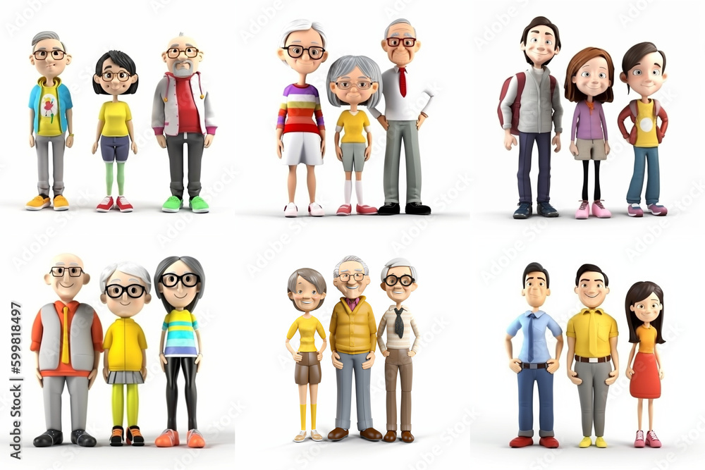 Happy 3D Families Set on White - Modern Caricatures Character Style Created with Generative AI and Other Techniques Happy 3D Families Set on White - Modern Caricatures Character Style Created with Generative AI and Other Techniques