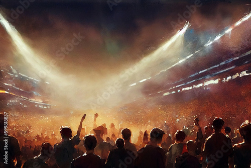Soccer hooligans cheering during the game. Soccer fans. Football hooligans. generative ai. Football fans celebrating team victory