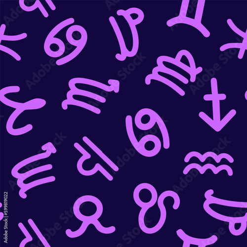 Vector isolated illustration of a pattern with zodiac signs. Astrological pattern.