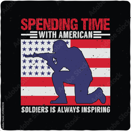 Spending time with America Veteran typography T-shirt Design, Premium Vector