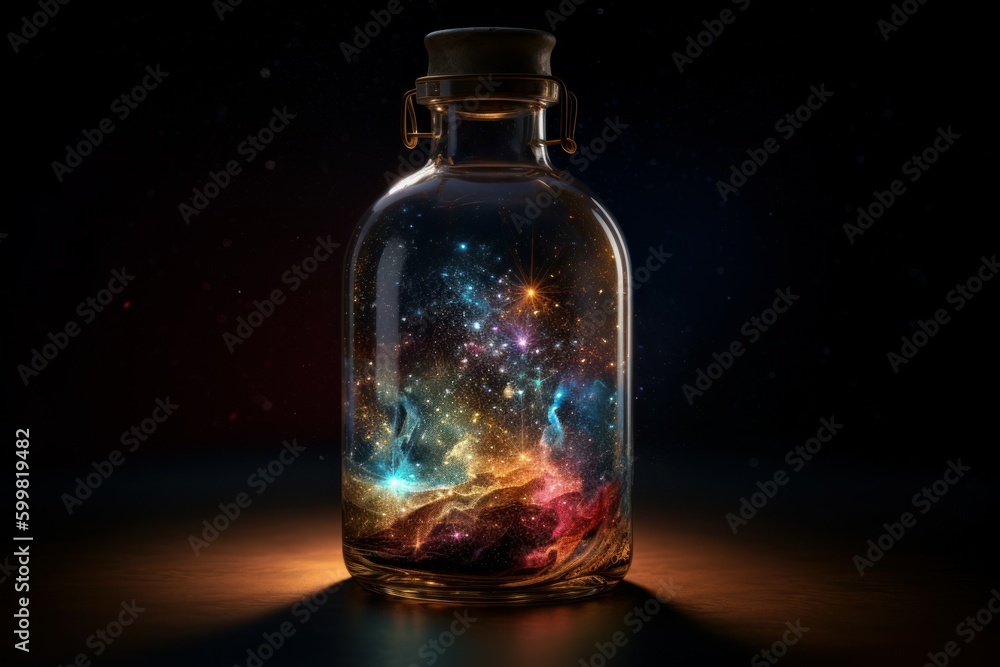 Galaxy inside bottle dust. Generate Ai Galaxy inside bottle dust. Generate Ai