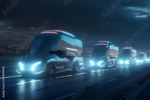 Futuristic neon truck vehicle digital. Generate Ai