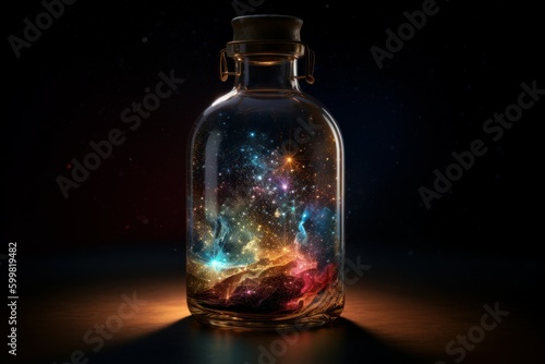 Galaxy inside bottle dust. Generate Ai