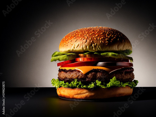 hamburger on black background,Generative AI