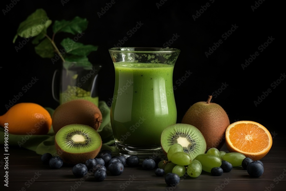 Fototapeta premium Green smoothie organic fruits. Generate Ai