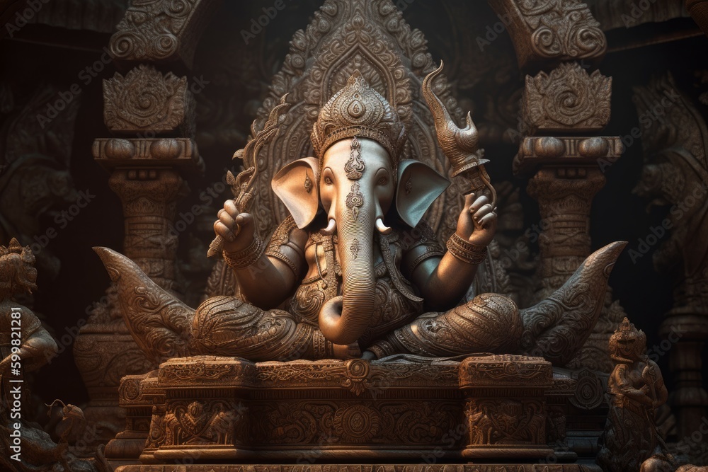Hinduistic sculpture ganesha elephant. Generate Ai - obrazy, fototapety, plakaty 