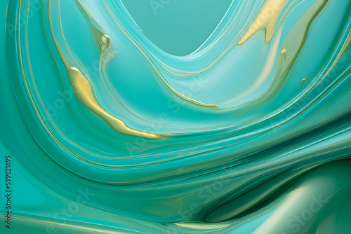 Liquid abstract blue marble background with gold. Generative AI