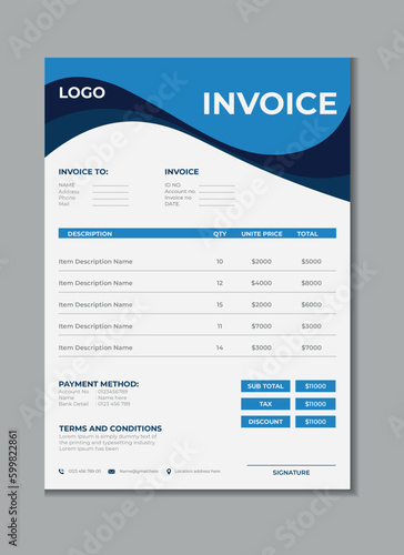 Invoice template design, billing cash voucher, money receipt cash memo layout design with mockup