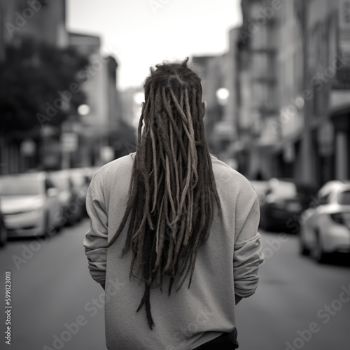 man's long hair dreads haircut back view, generative AI