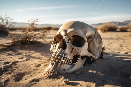 human skull in desert, generative AI