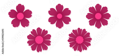 Collection of dark pink flowers with gradients and grainy texture  set of flowers for decorative works and other designs