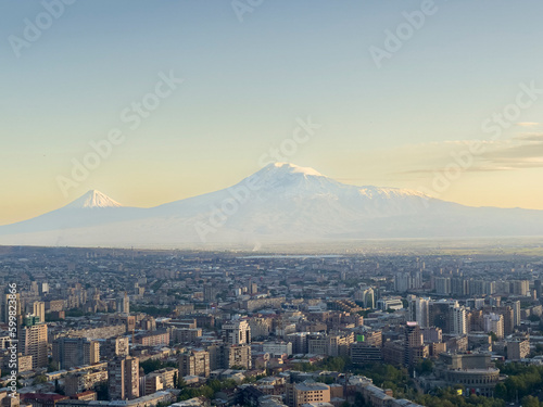 Landscape View Mountain Ararat and city Yerevan, Armenia.