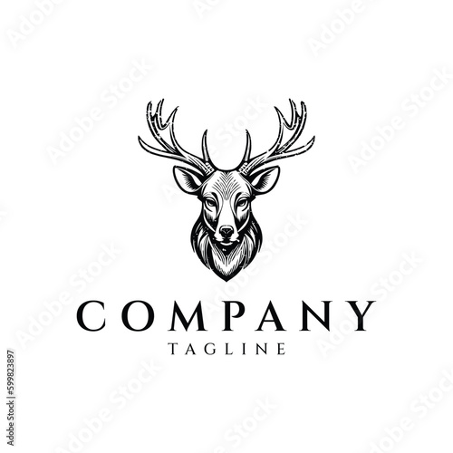 Deer head hipster retro logo design vector illustration