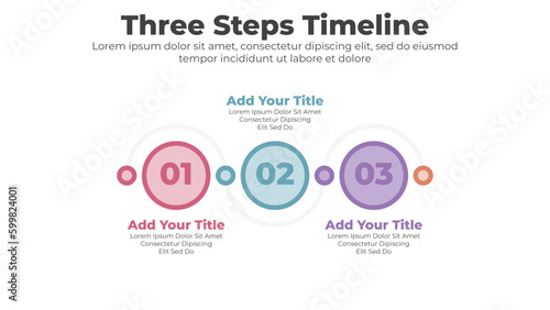Circular timeline infographics template with 3 steps