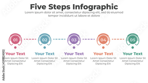 Circular timeline infographics template with five steps