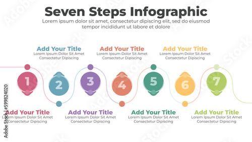 Circular timeline infographics template with 7 steps