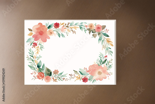 Mother’s Day postcard. Watercolor hand painted floral frame. Greeting card. Watercolor paint. Digital art, Generative AI