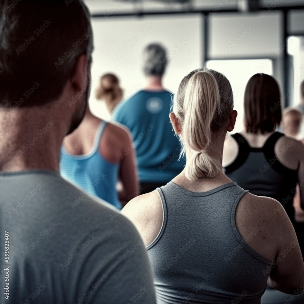 Obraz premium Group of people in a yoga class. Generative AI.