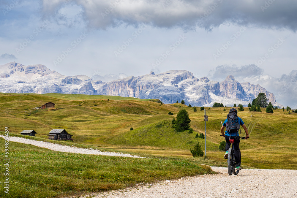 Cycling scene on the dolomites
