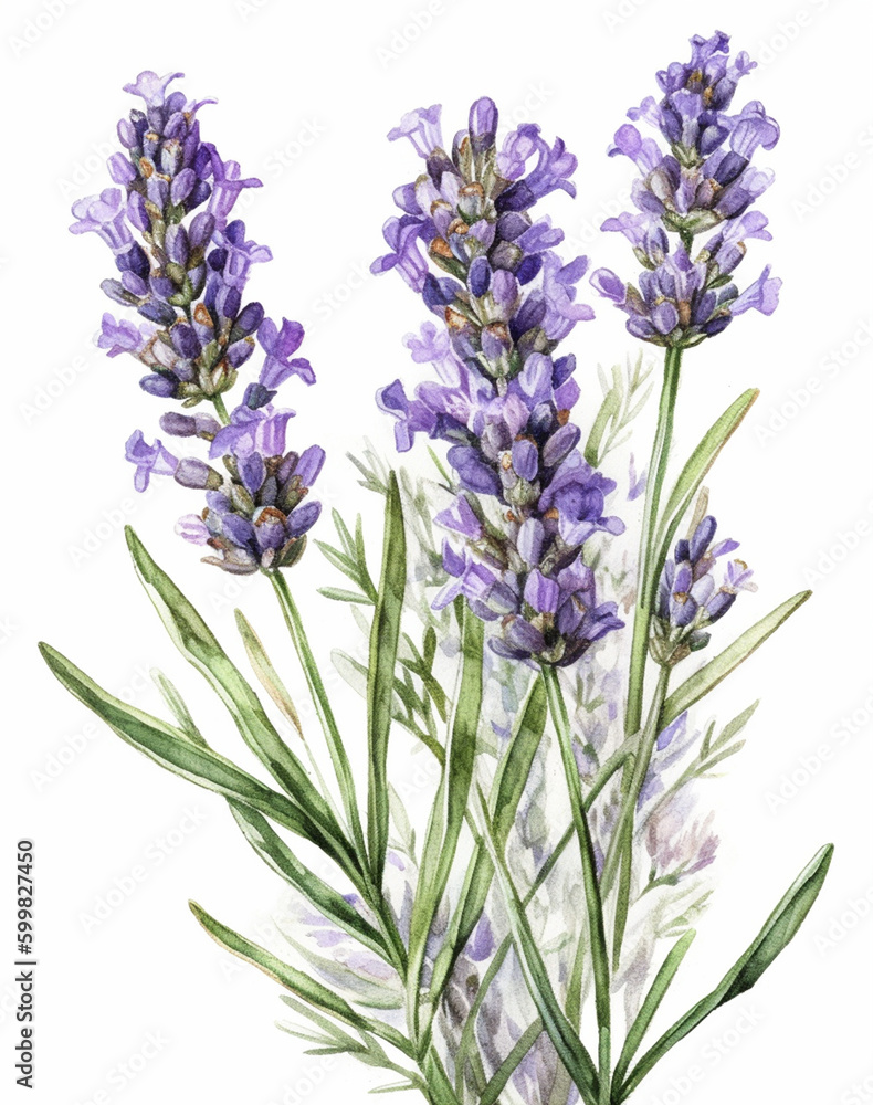 Obraz premium Watercolour Collection { No1 } Handmade Lavender Products Made on Lavender Eco French Farm: Soap, Oil, Candle, Biscuits, Macaroon, Cupcake, IceCream, Circle Wreath & Abstract Purple Lilac Background.