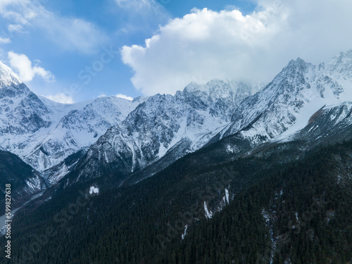 Aerial view of beautiful high altitude snow mountains in Tibet,China