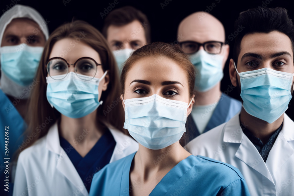 Group of doctors in face masks. Generative AI Group of doctors in face masks. Generative AI