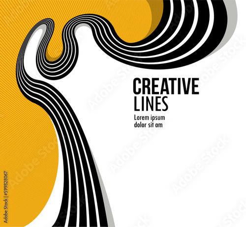 Creative lines vector abstract background, 3D perspective linear graphic design composition, stripes in dimensional rotation poster or banner.