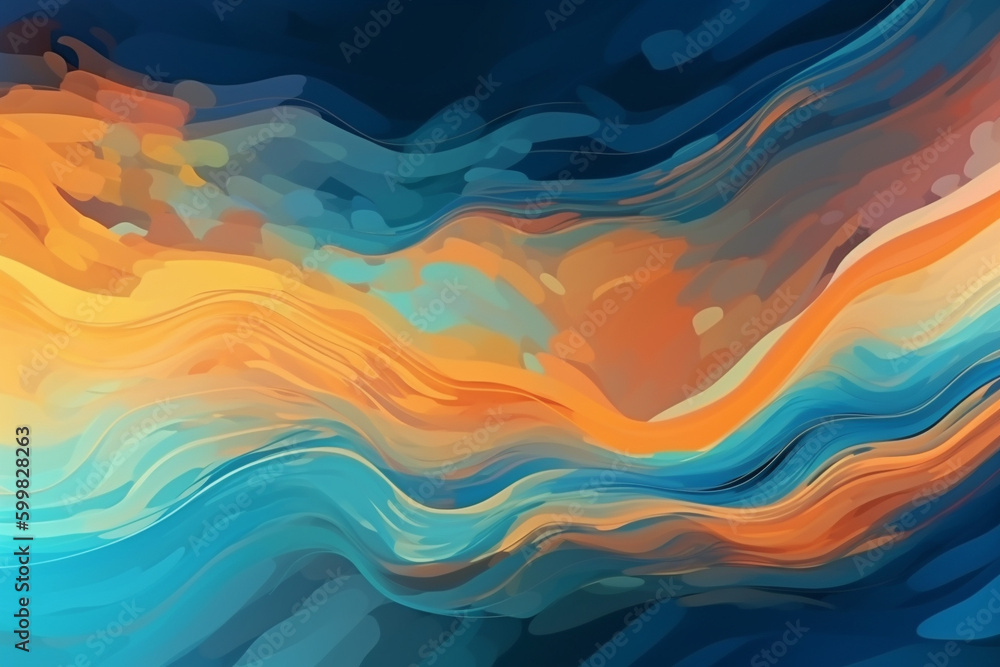 Blue and orange wave pattern background generative AI