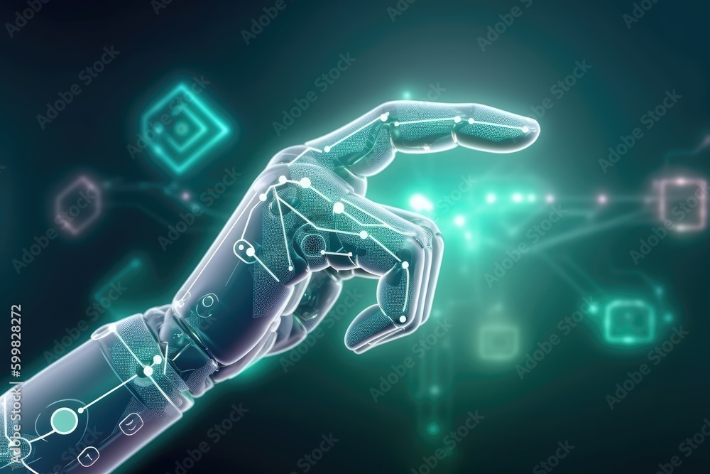 Robot hand of the future background. Generative AI