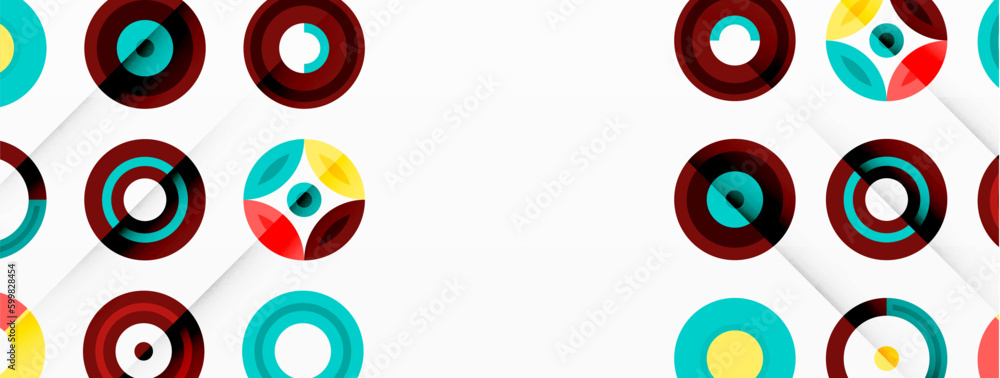 Colorful circles in a grid composition abstract background. Design for wallpaper, banner, background, landing page, wall art, invitation, prints, posters Colorful circles in a grid composition abstract background. Design for wallpaper, banner, background, landing page, wall art, invitation, prints, posters