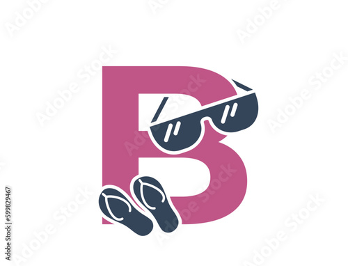 letter b with sunglasses and flip flops. creative vacation alphabet logo. summer tourism design