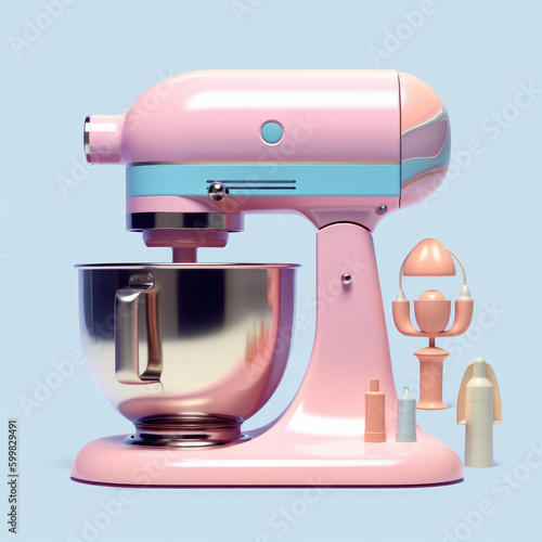 AI generated spiral ice cream in a cone. Retro look, pink and blue pastel colors. Generative AI.
