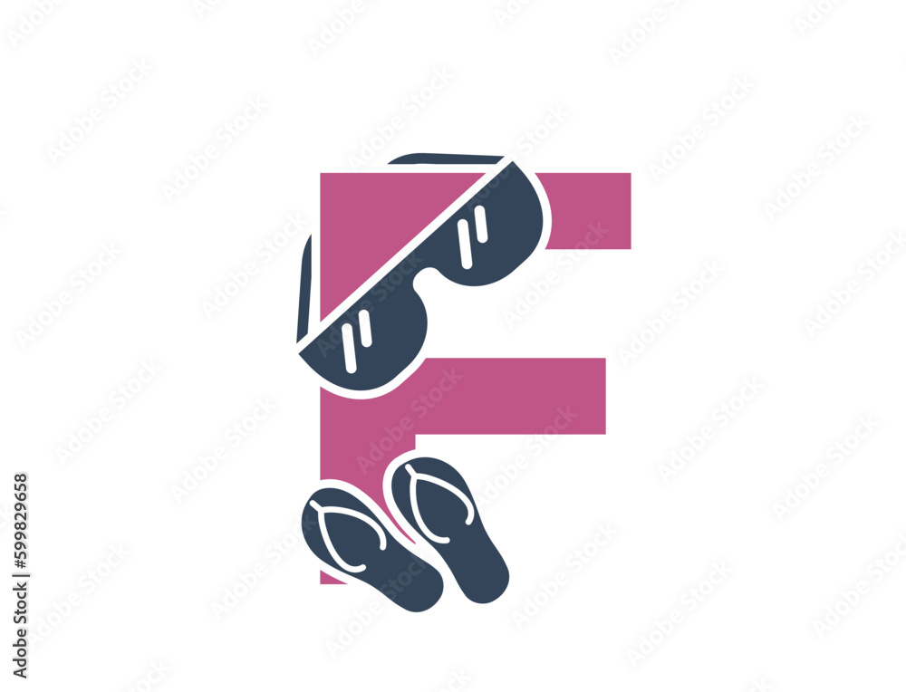 letter f with sunglasses and flip flops. vacation and resort alphabet logo. summer tourism design letter f with sunglasses and flip flops. vacation and resort alphabet logo. summer tourism design
