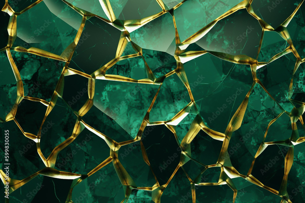 Cracked luxury marble stone with emerald green and gold, background