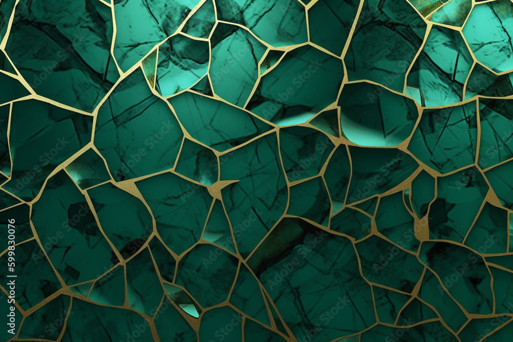 Cracked luxury marble stone with emerald green and gold, background