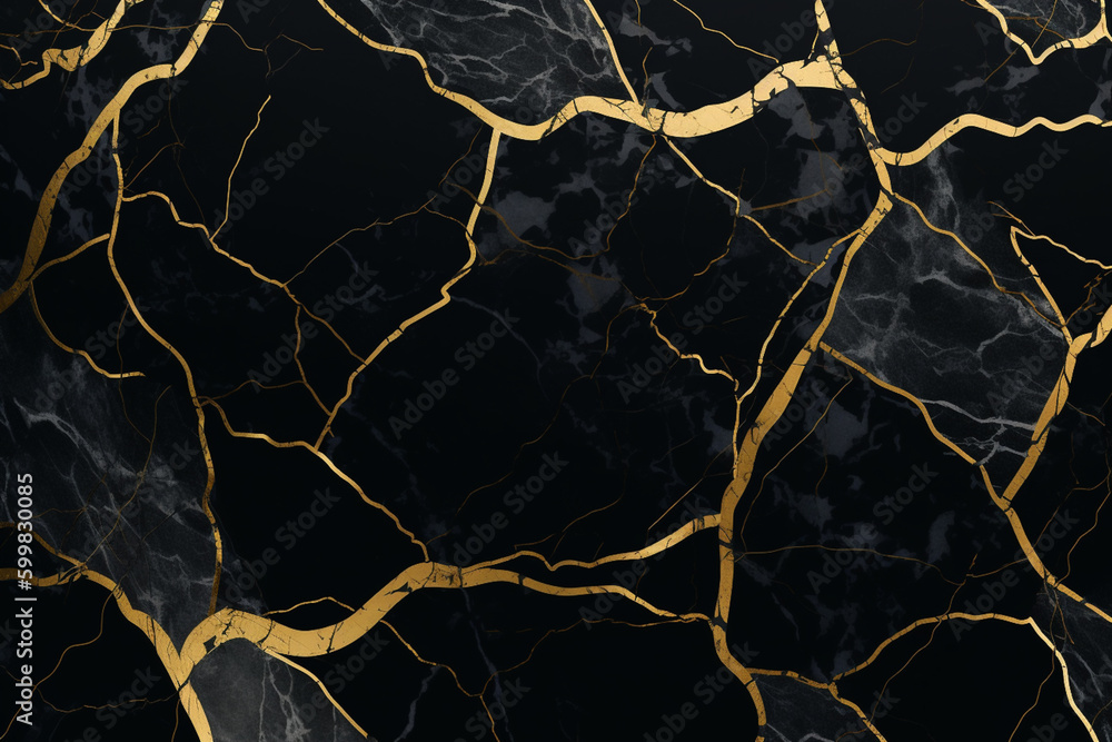 Cracked luxury marble stone with onyx black and gold, background banner