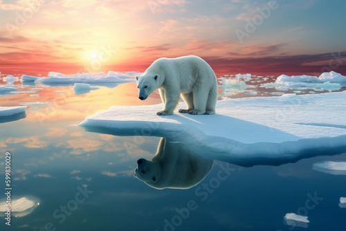 Polar bear walking on ice flea at the north pole, concept of global warming and climate change © Artofinnovation