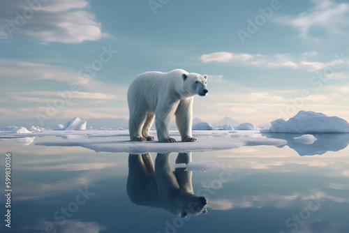 Polar bear walking on ice flea at the north pole, concept of global warming and climate change