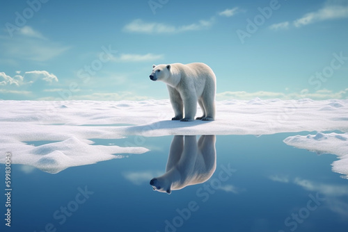Polar bear walking on ice flea at the north pole, concept of global warming and climate change
