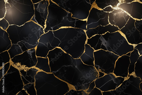 Cracked luxury marble stone with onyx black and gold, background banner or wallpaper, 8k