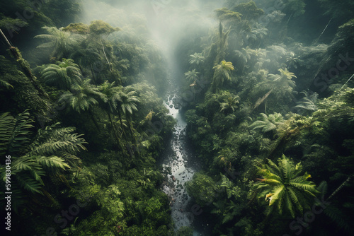 Tropical green lush rainforest near amazon river, top drone view landscape © Artofinnovation