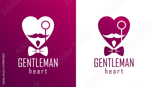 Gentleman heart vector icon or logo, heart shape with tie mustache and glasses symbol, man club, male hipster style and fashion.