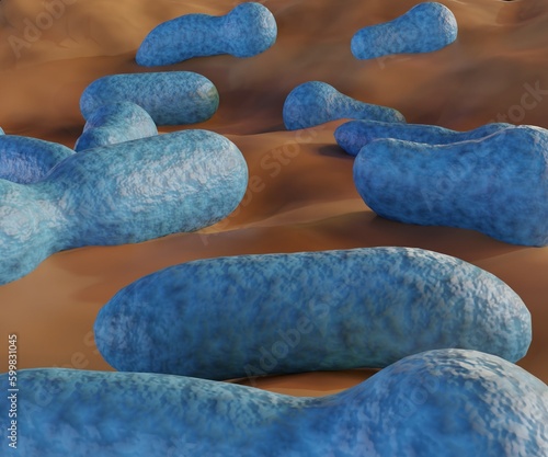 Clostridium  is a rod shape bacterium that produces dangerous toxins (botulinum toxins) under low-oxygen conditions 3d rendering photo