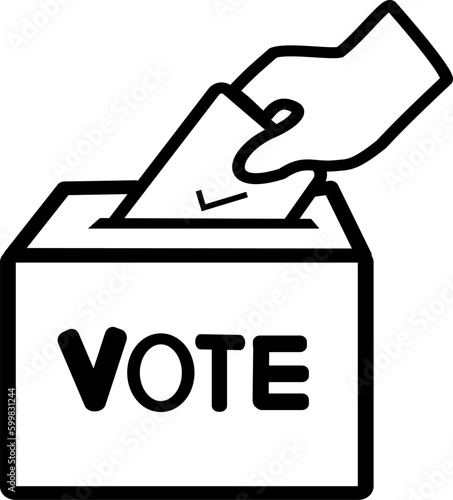 Hand voting ballot box icon, election vote concept. Simple line design for web site, logo, app.Replaceable vector design. Vector illustration.