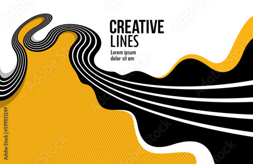 Creative lines vector abstract background, 3D perspective linear graphic design composition, stripes in dimensional rotation poster or banner.