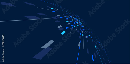 Abstract vector blue background, communication technology concept, dark 3d bits flying in perspective, futuristic abstraction.