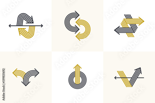 Arrow vector original logos set isolated, pictogram symbol of double arrows dynamic signs collection, linear icons concept.
