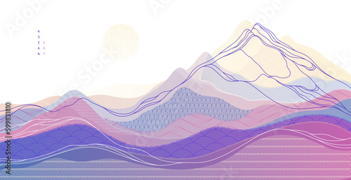Nature art oriental Japanese style vector abstract background, runny like water shapes and lines with textures.