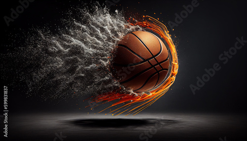 basketball game ball in hoop. Generative AI © mfz