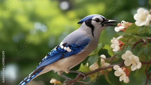 Blue jay perched on a branch - Generative ai